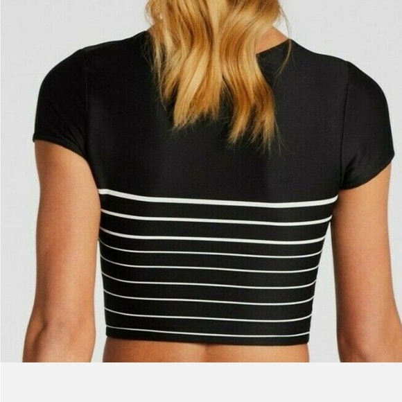 Vitamin A Deia Crop Black and White Striped Bikini Top - Sz L - Picture 2 of 8